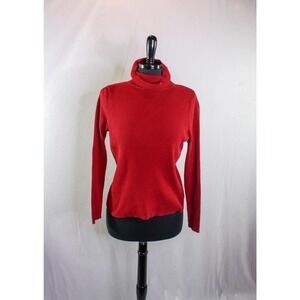 Talbots Ribbed Turtleneck Sweater 100% Cotton Red Size L
